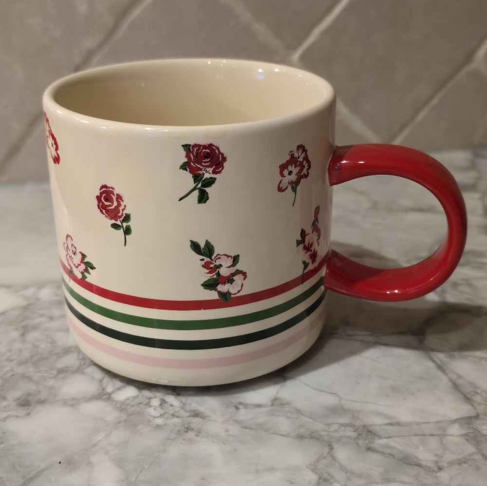 Starbucks Coffee Mug 12 Oz Espresso Cup Red Floral Valentine Holiday Glass Tea